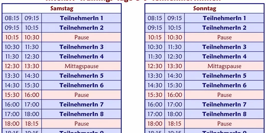 Ablauf Intensiv Trainings Tage 8-9 TN